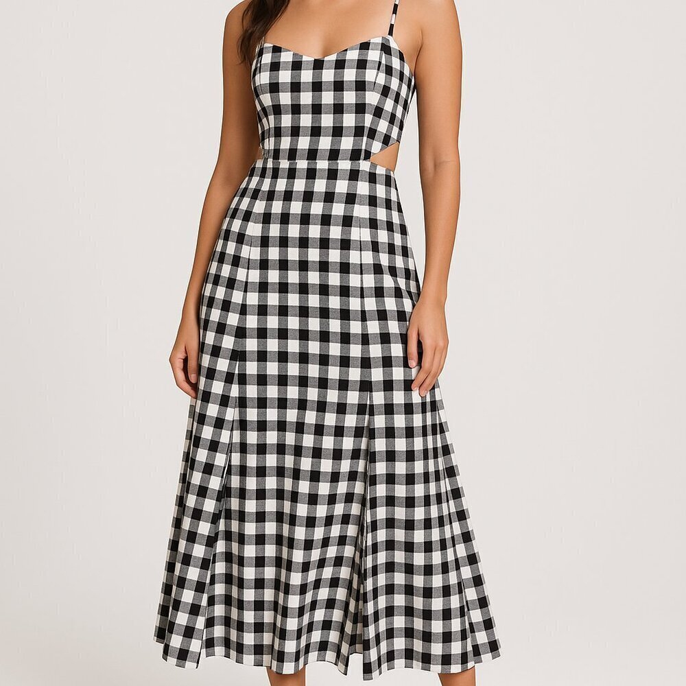 Harshman Luiza Gingham Cutout Midi Dress XS NWT